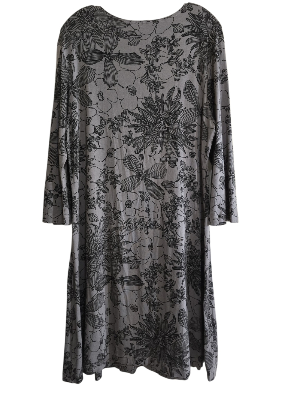 Bryn Walker Irys Gray Floral Jersey Knit Tunic Dress Large USA Made Lagenlook - Picture 6 of 7